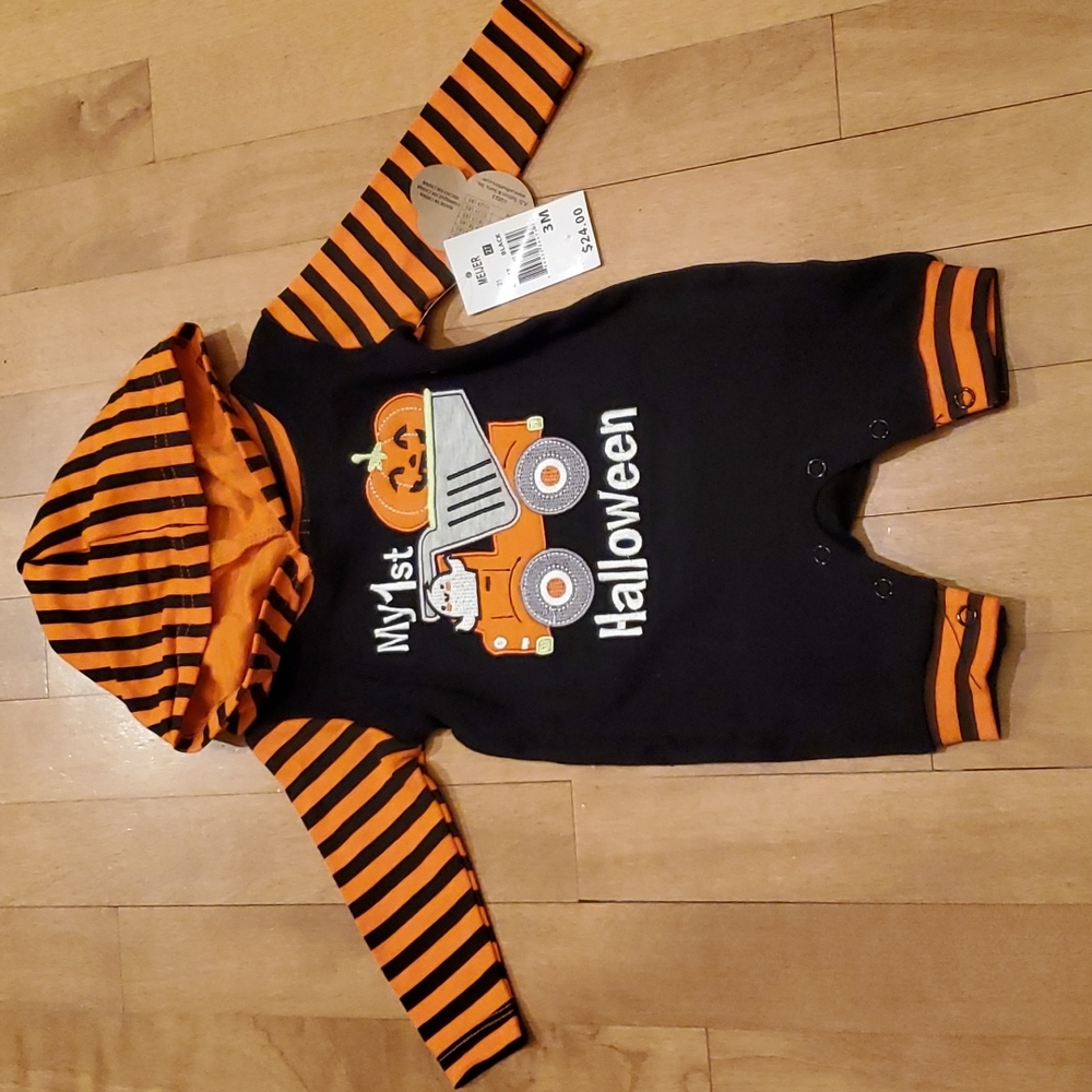 Boys Baby Essentials My 1st Halloween Hood Romper Bodysuit Size 3 6 9 months NWT